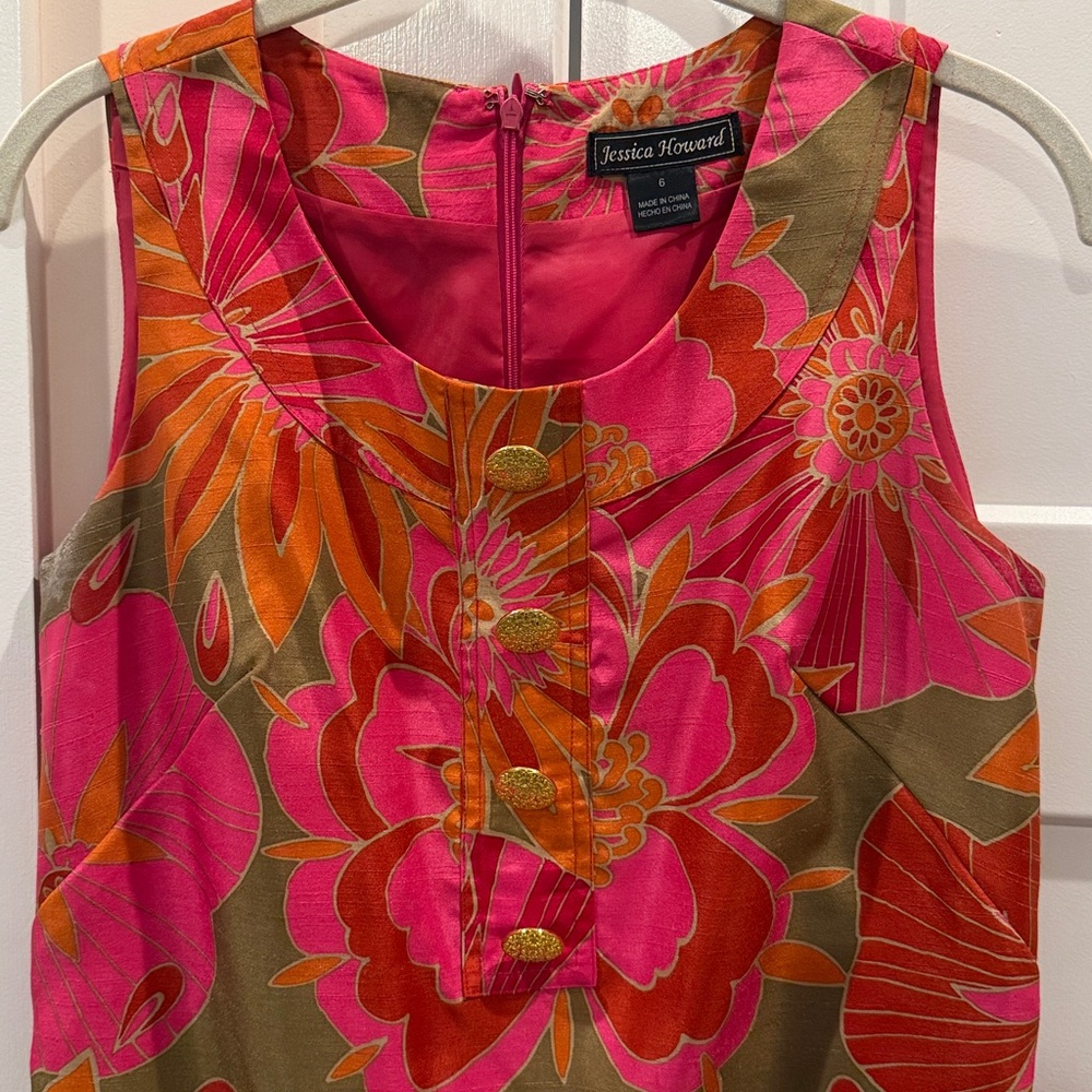Jessica Howard Pink and Orange Floral Mini Dress, Size 6